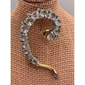 Vintage Question Mark Brooch W/ Brilliant Faceted Stones & Gold-Tone Accents Spa